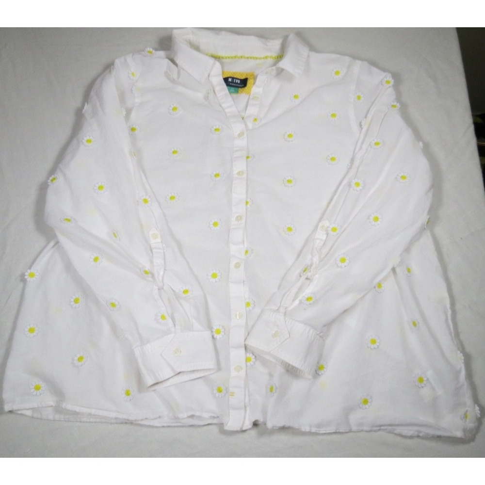 Maeve Anthropologie Womens Daisy Applique Button Up Whimsical Preppy  Size 2X